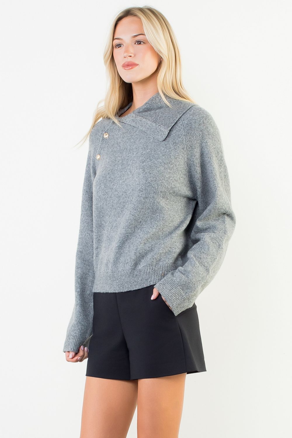 Button Detail Neckline Sweater