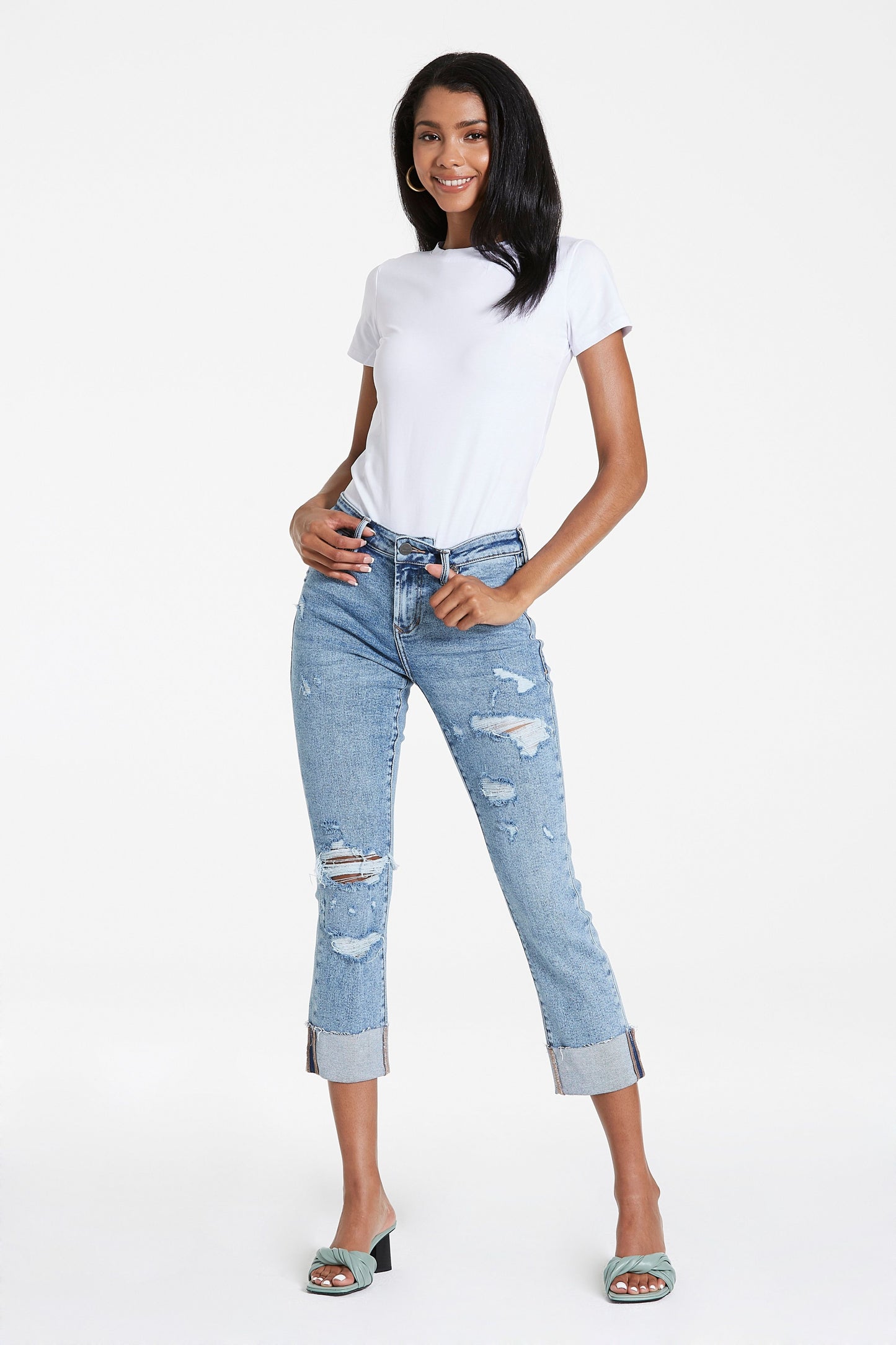 Blaire High Rise Cuffed Slim Straight Jeans