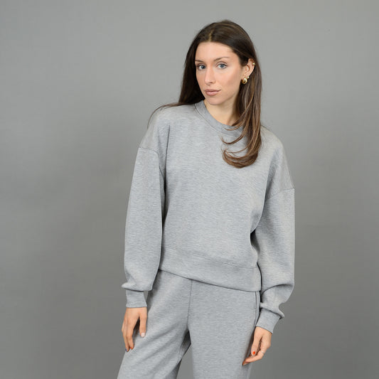 LUCIE HEATHER MELANGE LONGSLEEVE PULLOVER-MID HEATHER GREY