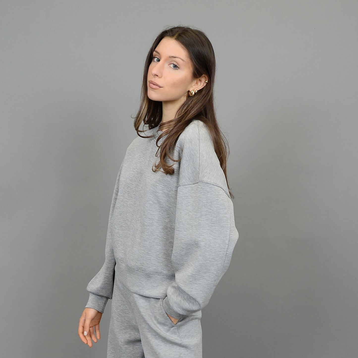 LUCIE HEATHER MELANGE LONGSLEEVE PULLOVER-MID HEATHER GREY