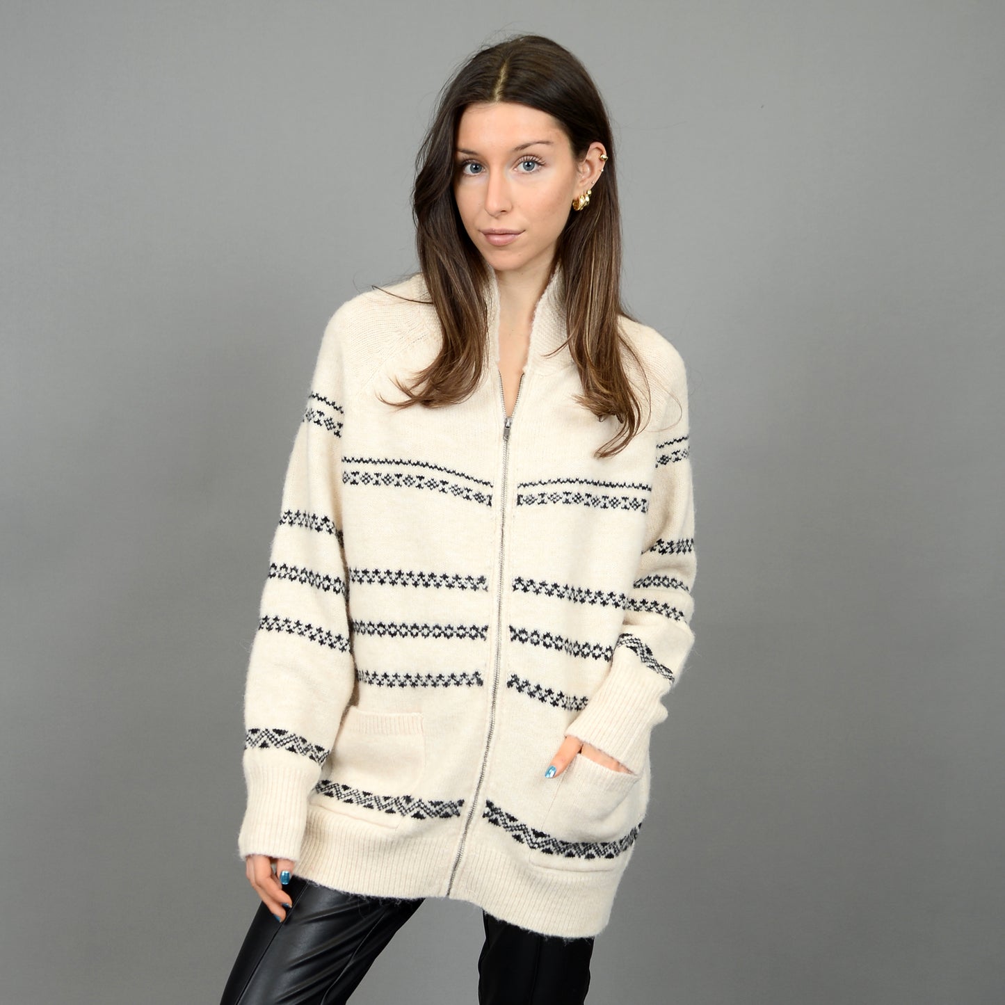 AZIMA LONG RAGLAN SLEEVE SHAWL NECK CARDIGAN