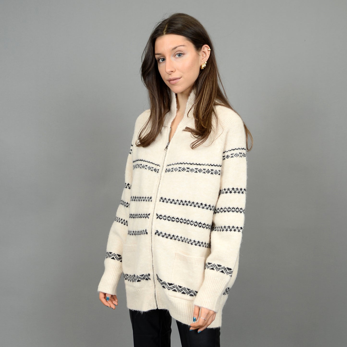 AZIMA LONG RAGLAN SLEEVE SHAWL NECK CARDIGAN