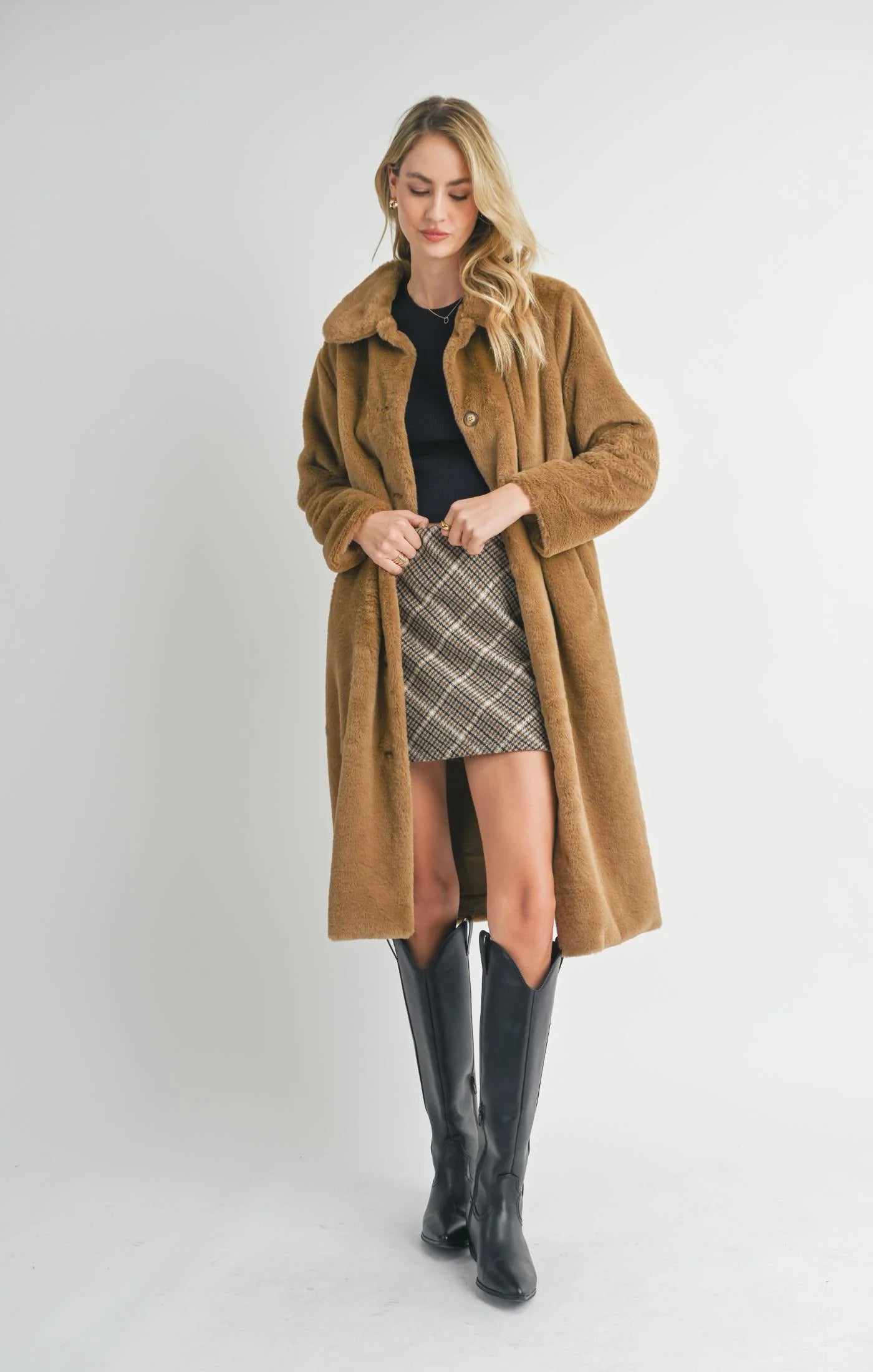 EDEN FAUX FUR BUTTONED LONG COAT