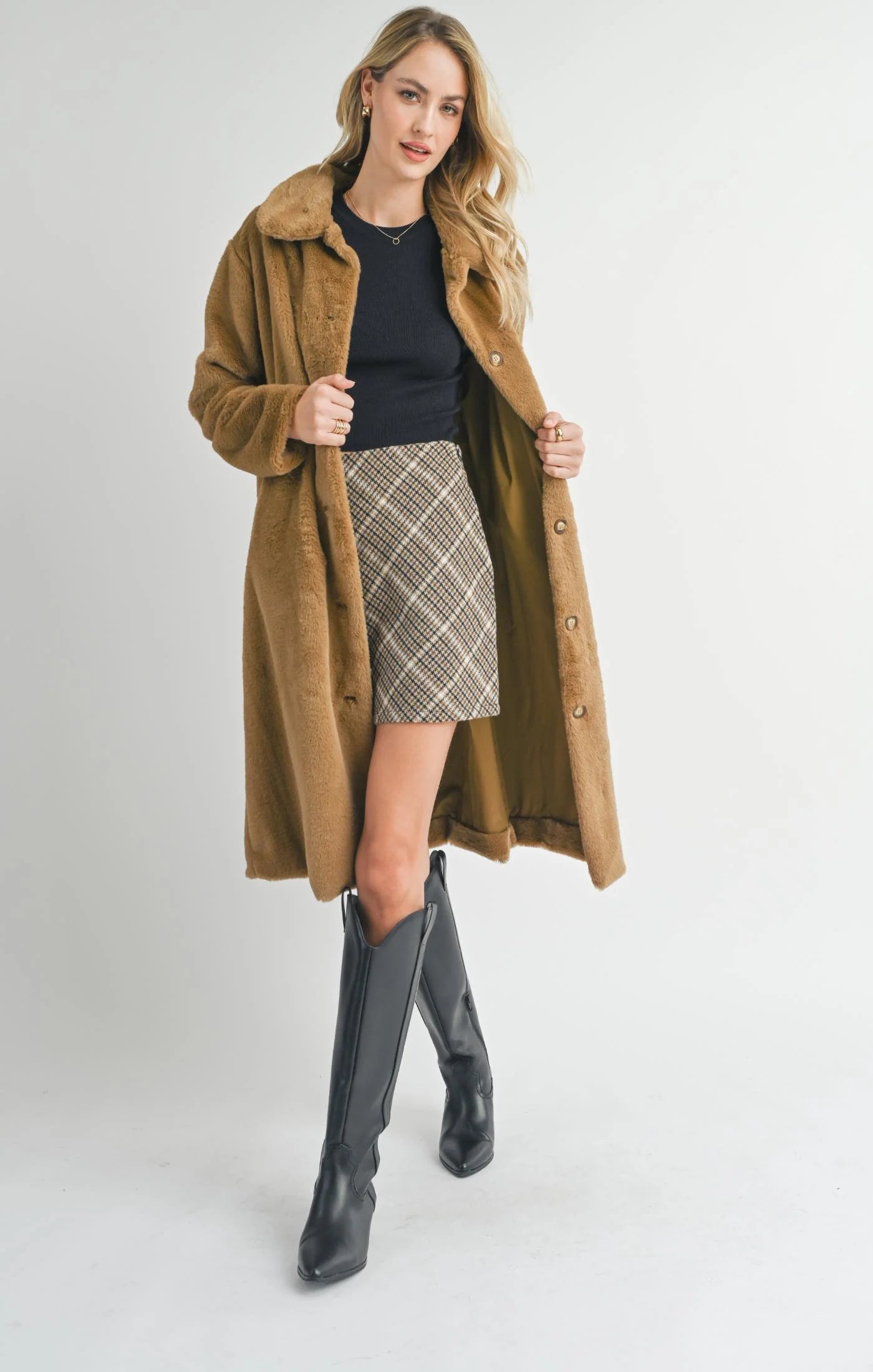 EDEN FAUX FUR BUTTONED LONG COAT