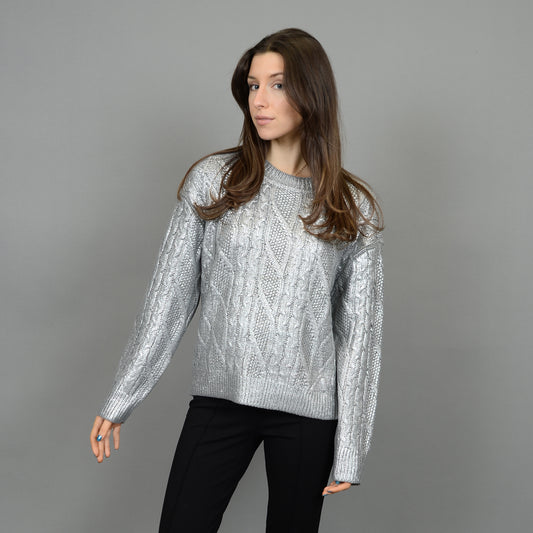 ROWAYNE LONG SLEEVE CREW NECK SWEATER - SILVER FOIL