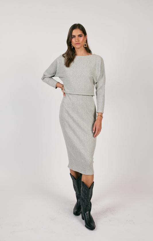 TAKE A WALK RIBBED KNIT TOP AND DRESS SET