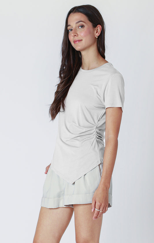 GATHERED DETAIL ANGLED HEM TOP BY DEX