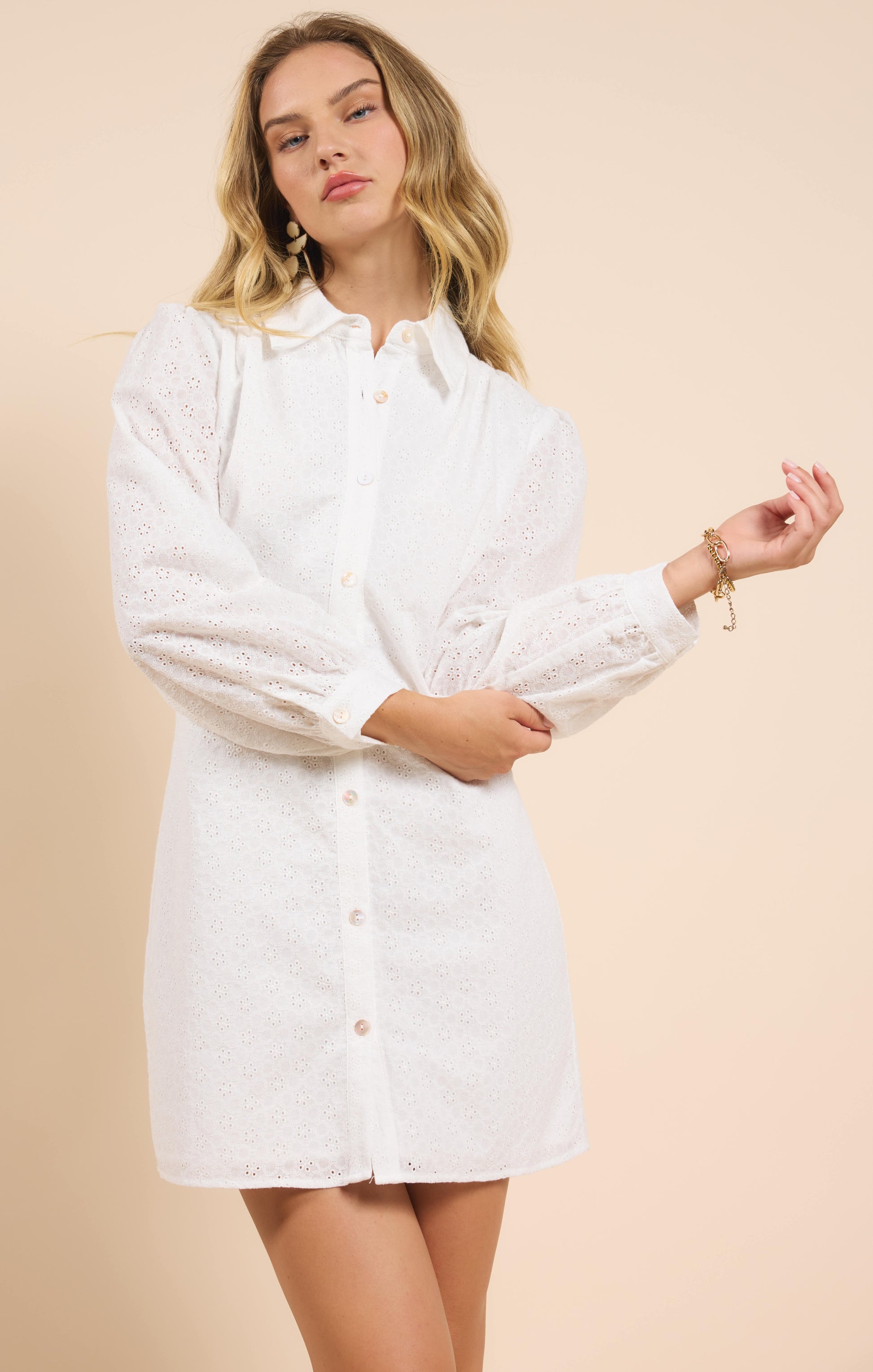 SUNDREAM EYELET SHIRT MINI DRESS Tru Bleu Boutique SUNDREAM EYELET SHIRT MINI DRESS Tru Bleu Boutique