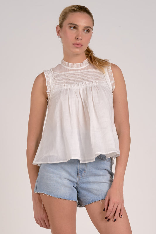 HI NECK SLEEVELESS RUCH FRONT TOP