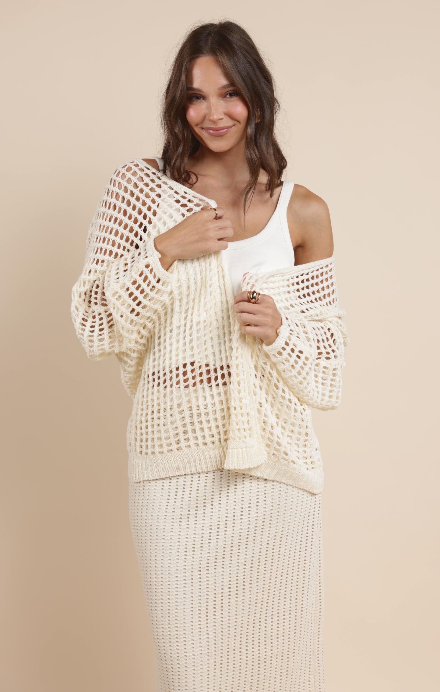 PEACH FUZZ OPEN KNIT CARDIGAN