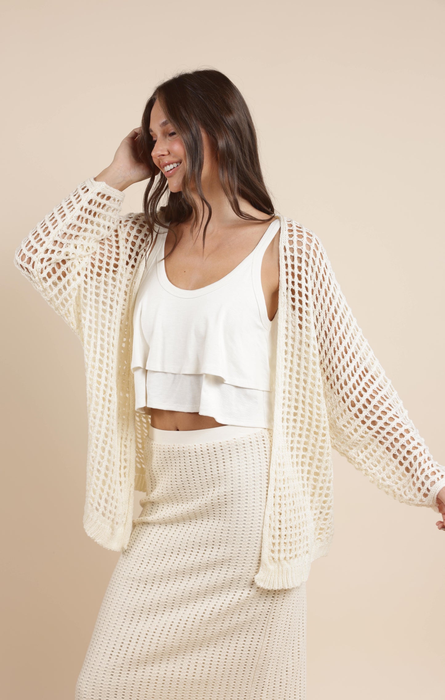 PEACH FUZZ OPEN KNIT CARDIGAN