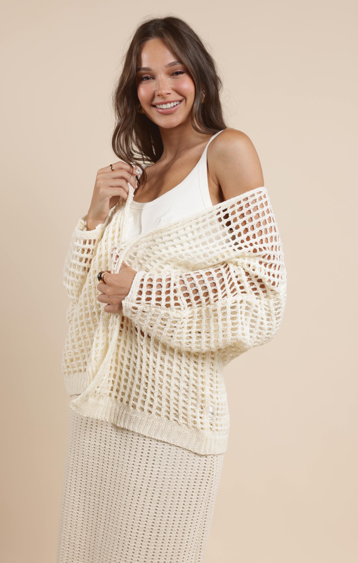 PEACH FUZZ OPEN KNIT CARDIGAN