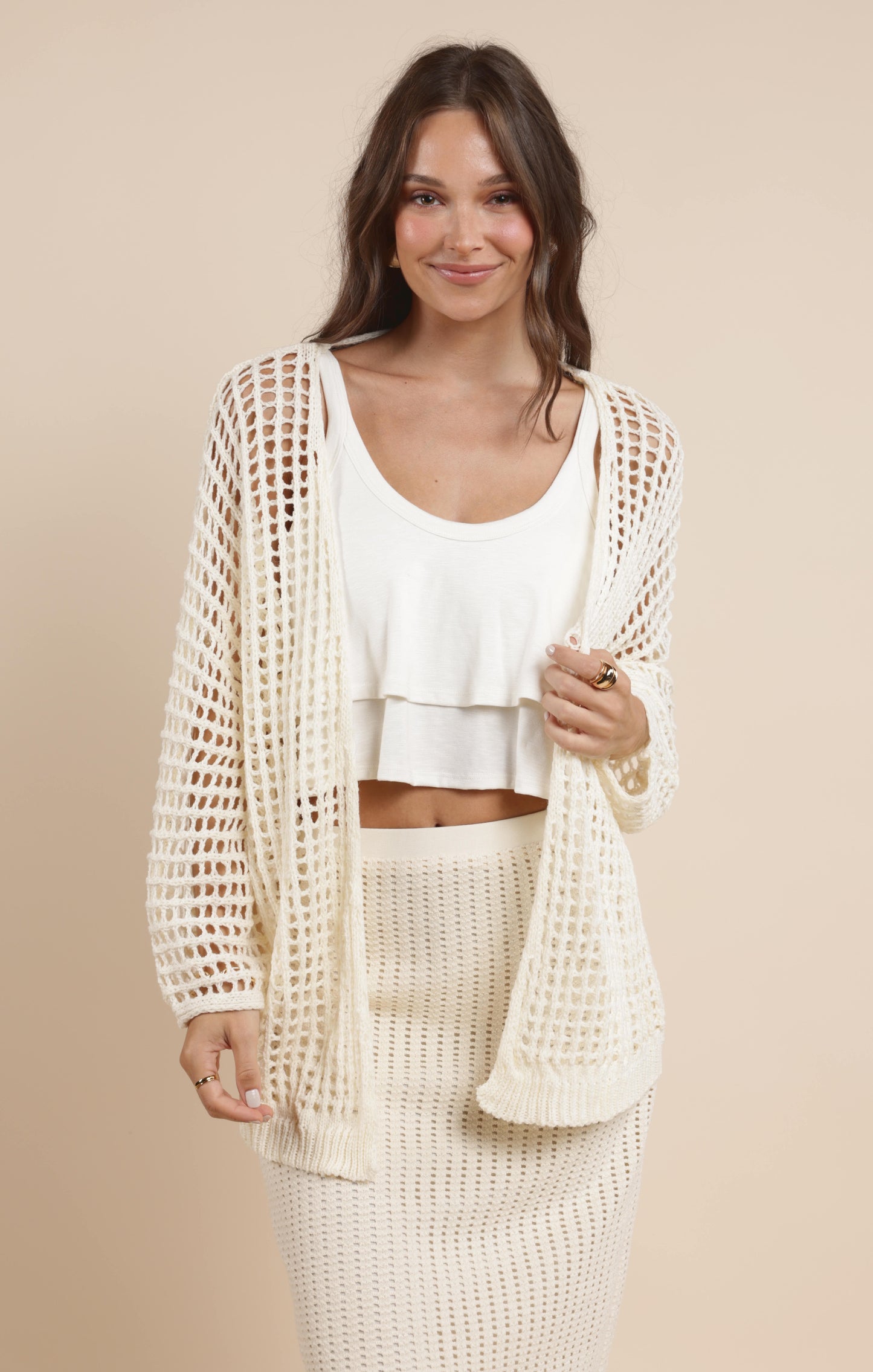 PEACH FUZZ OPEN KNIT CARDIGAN