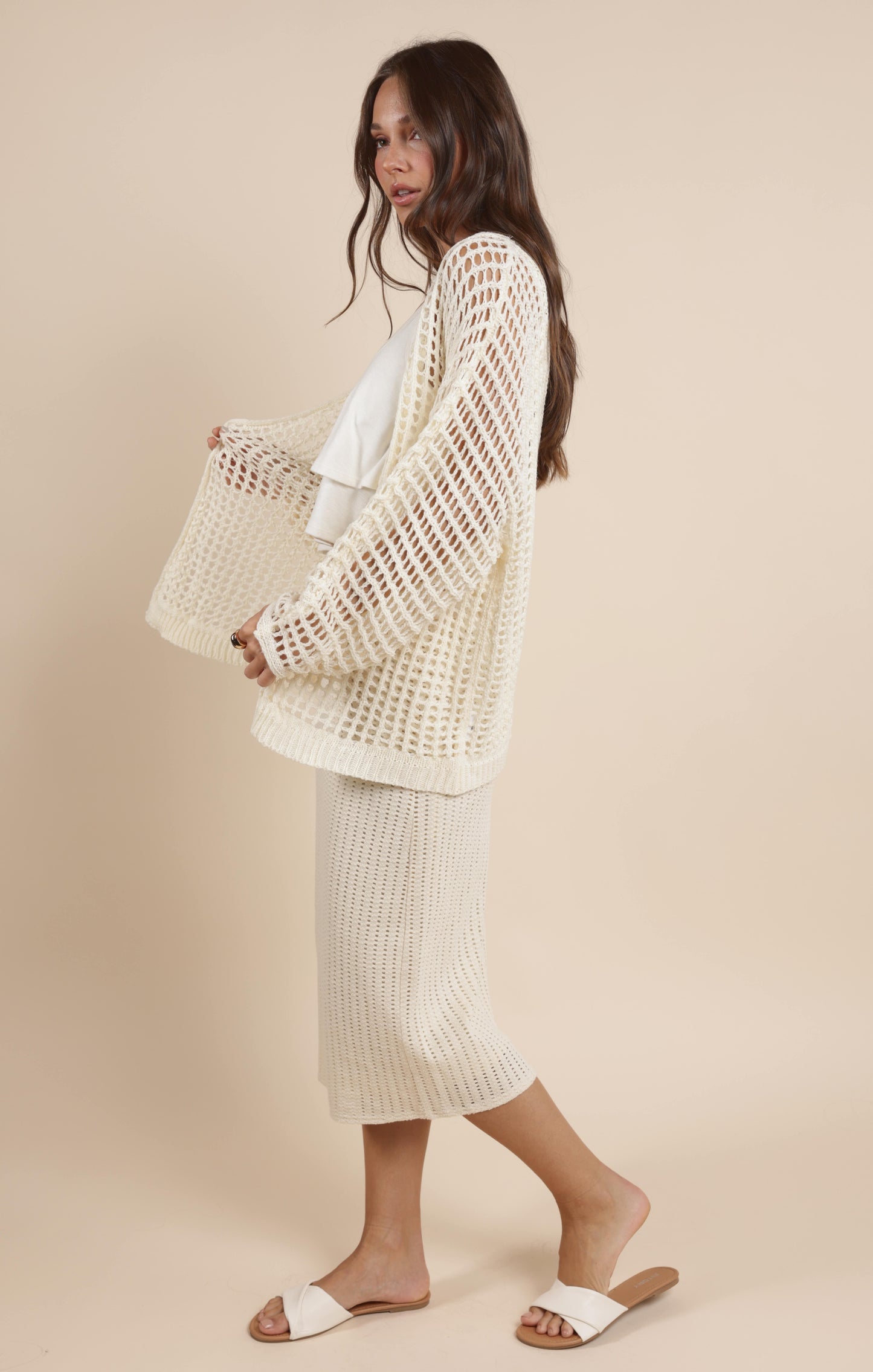 PEACH FUZZ OPEN KNIT CARDIGAN