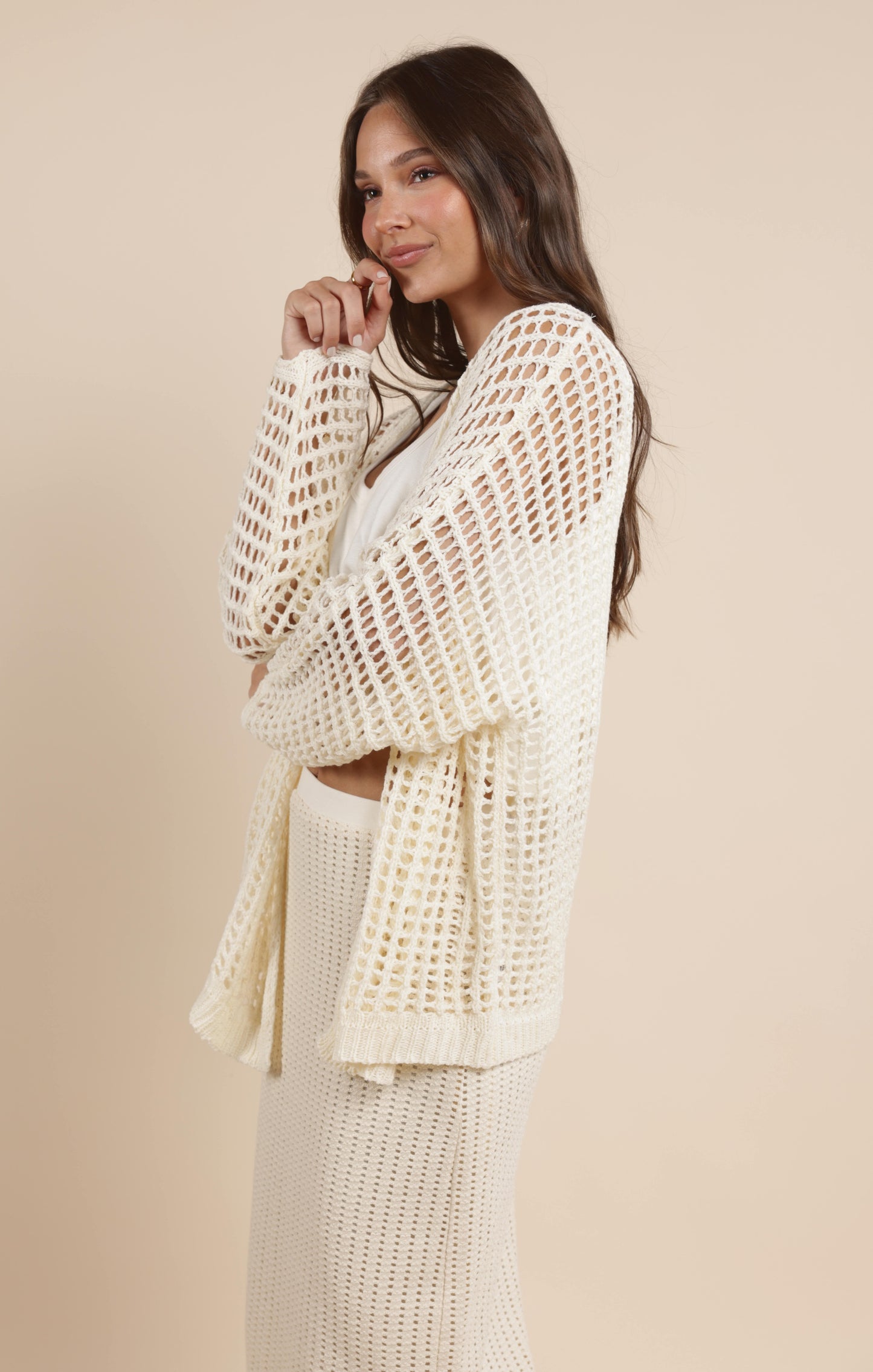 PEACH FUZZ OPEN KNIT CARDIGAN