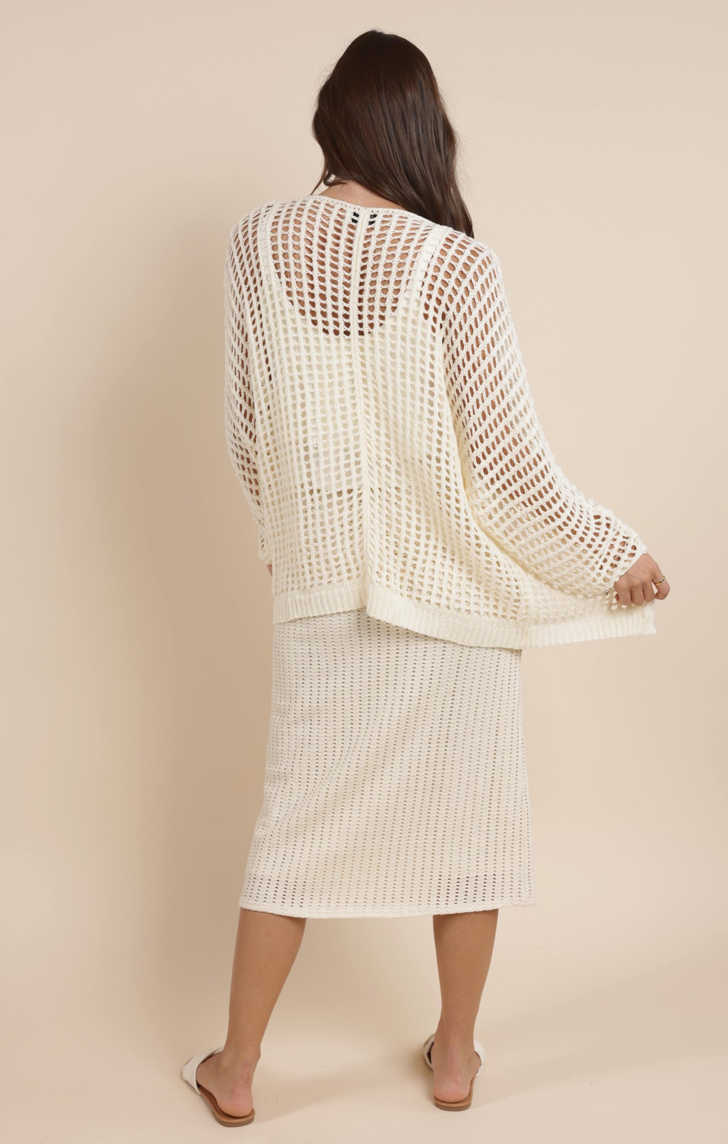 PEACH FUZZ OPEN KNIT CARDIGAN