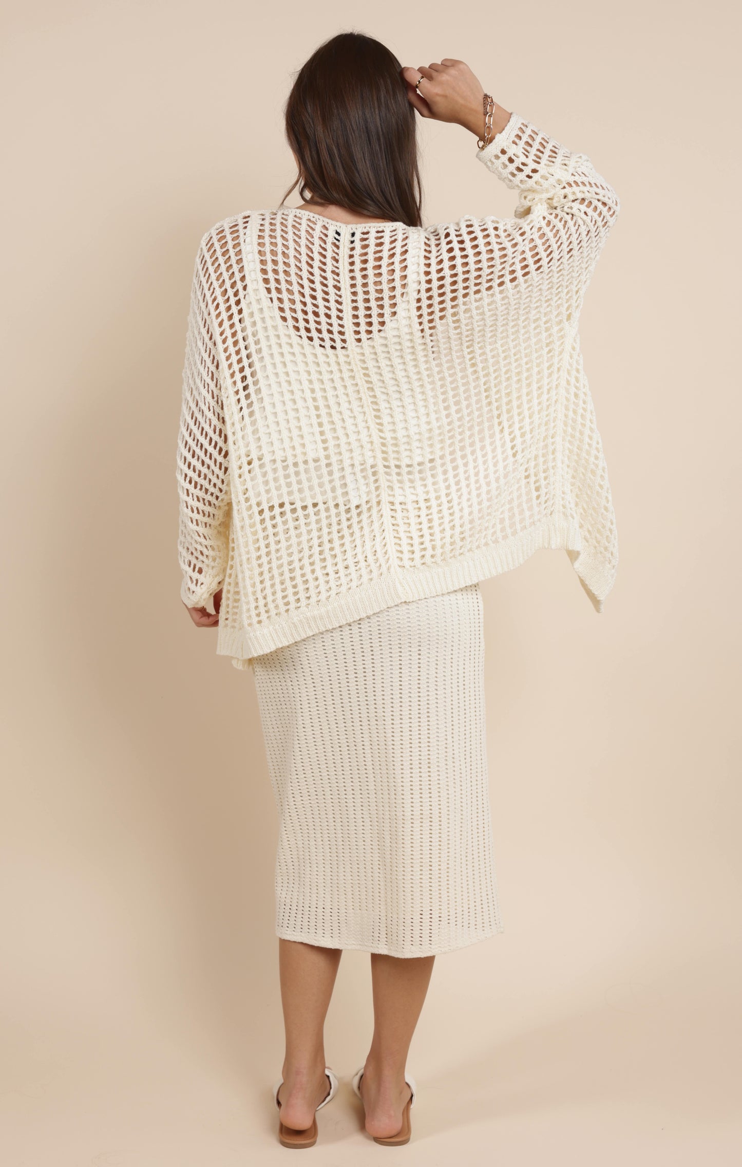 PEACH FUZZ OPEN KNIT CARDIGAN