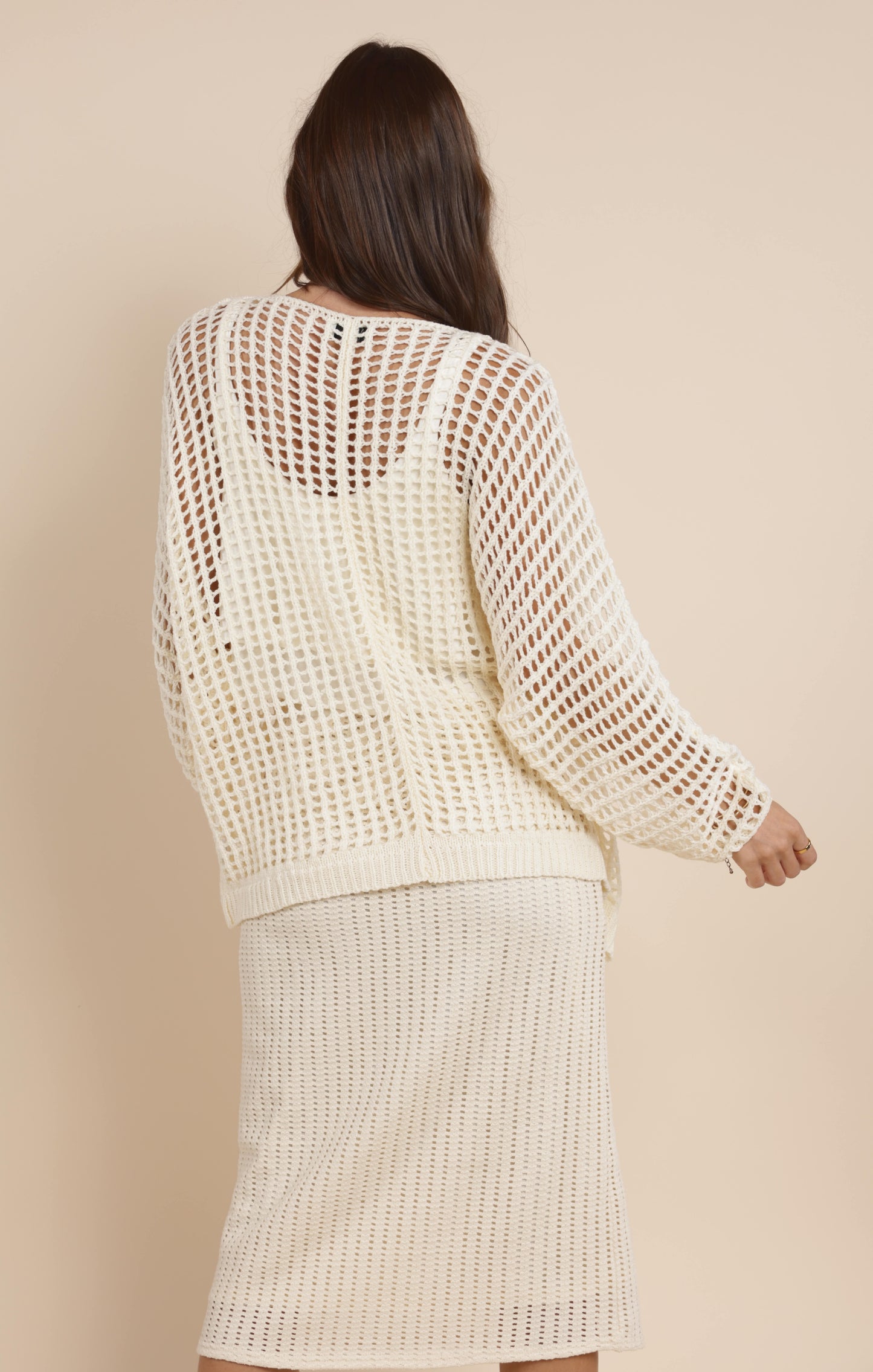 PEACH FUZZ OPEN KNIT CARDIGAN