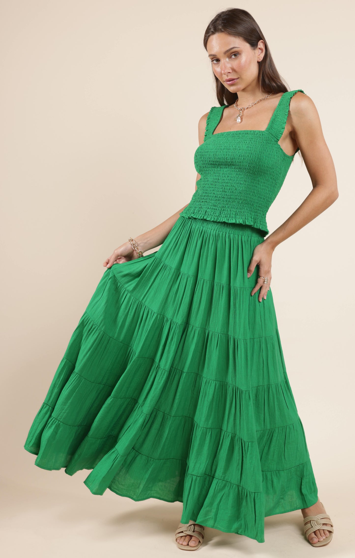 SOCIALIZE SQUARE NECK SMOCKED TANK