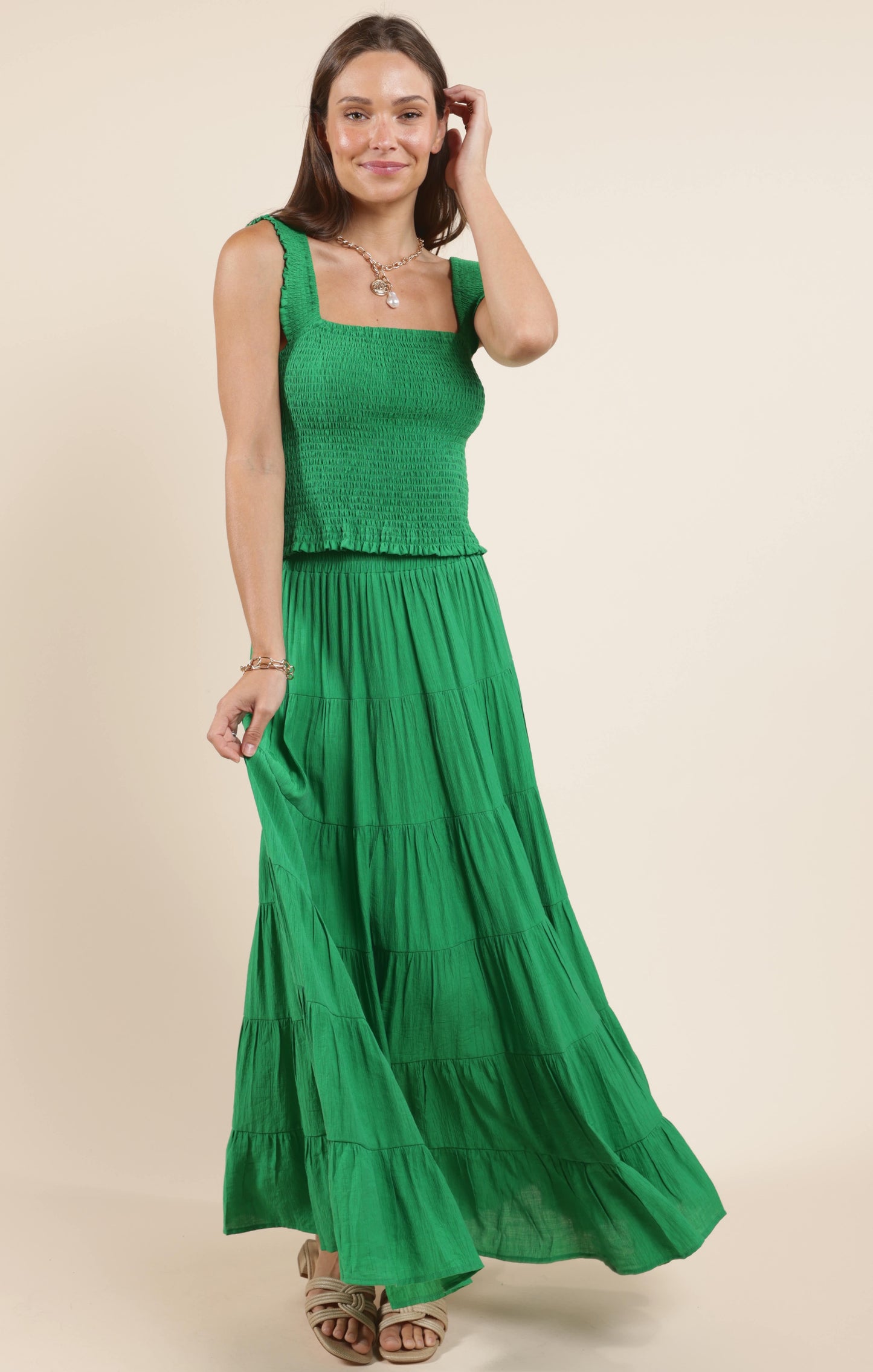 SOCIALIZE SQUARE NECK SMOCKED TANK