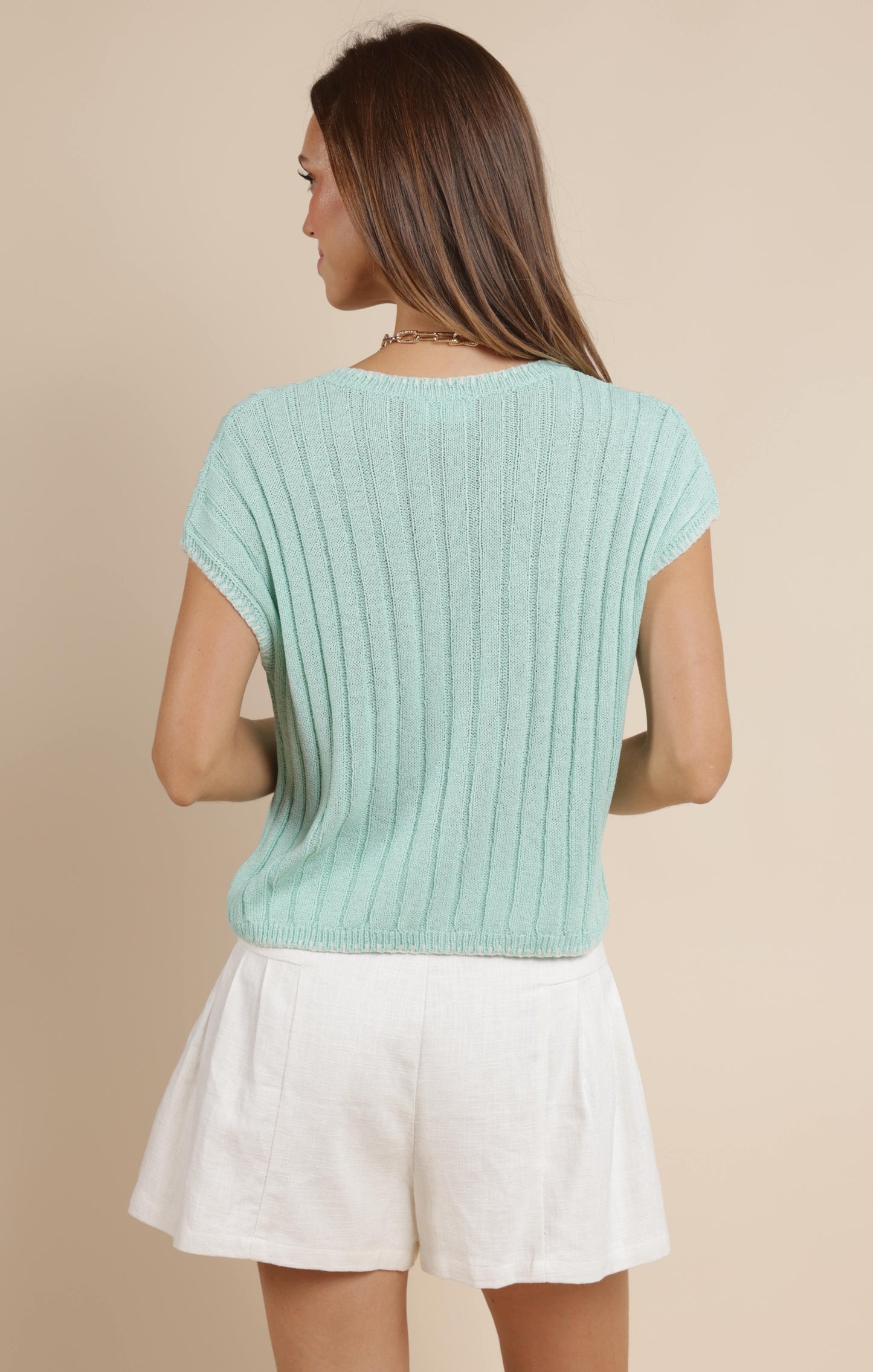 LOOK WITHIN BLANKET STITCHED SWEATER TOP