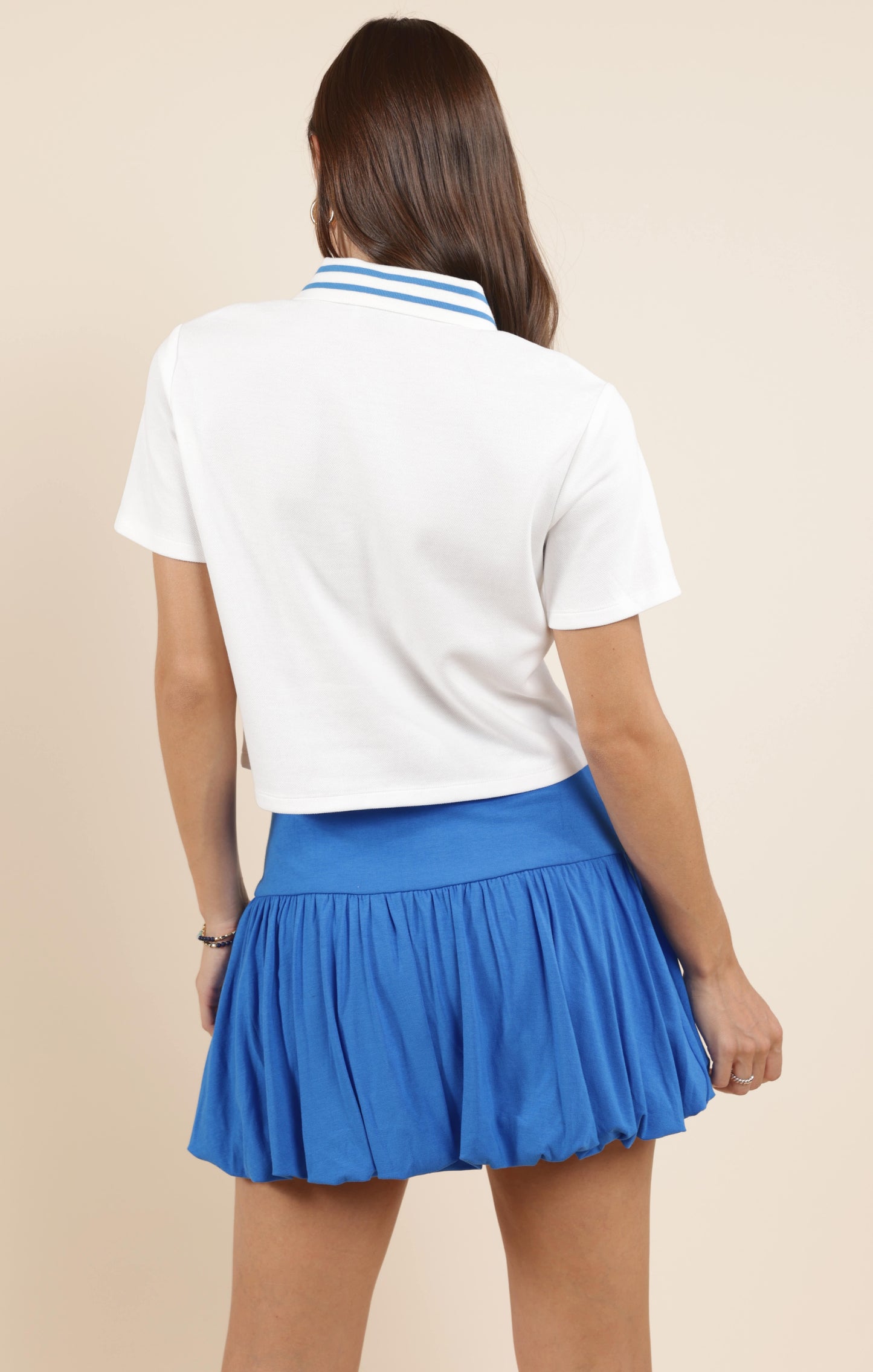COURTSIDE STRIPED COLLAR POLO S/SLV TOP