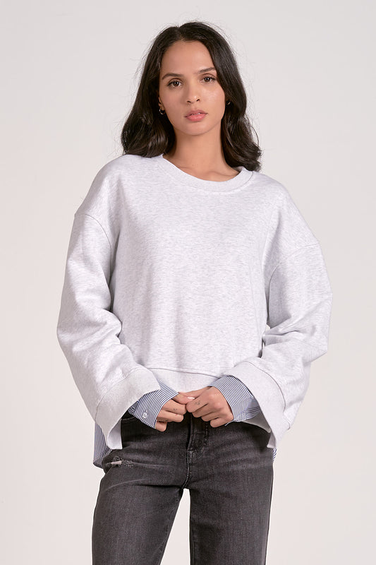 Margot Top - Heather Grey/Blue Stripe