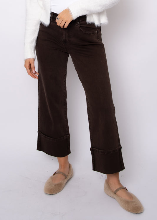 CARLA STRETCH TWILL CUFF PANTS - JAVA BROWN