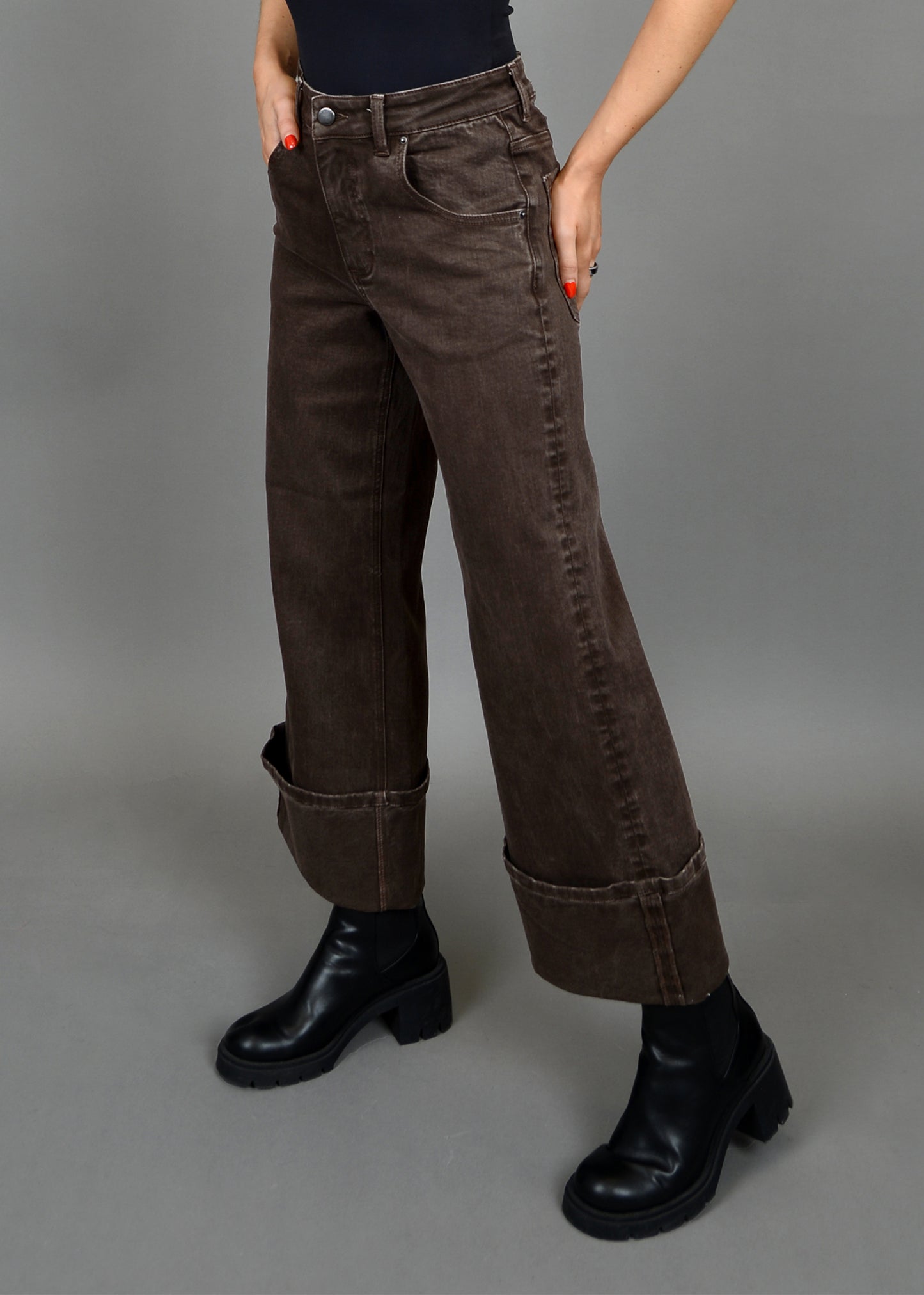 Carla Stretch Twill Cuff Jeans - Java Brown