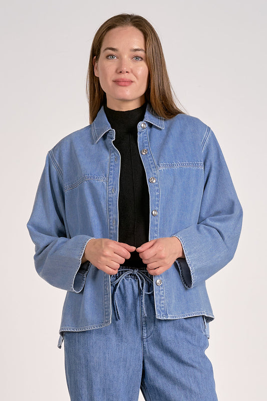 COLLARED BUTTON UP DENIM TOP