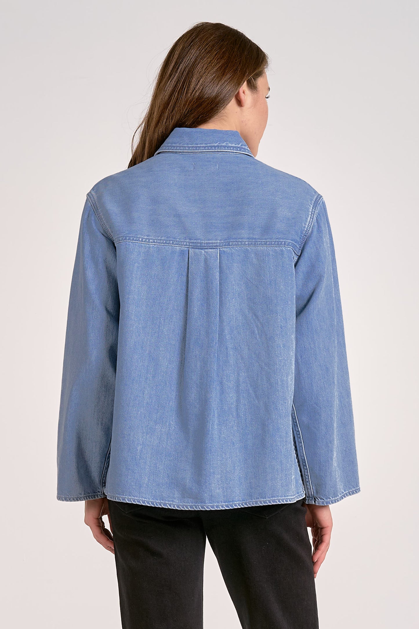 COLLARED BUTTON UP DENIM TOP