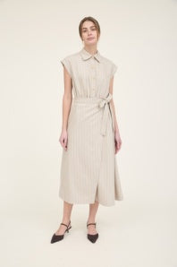 Gold Button Cap Sleeve Midi Dress