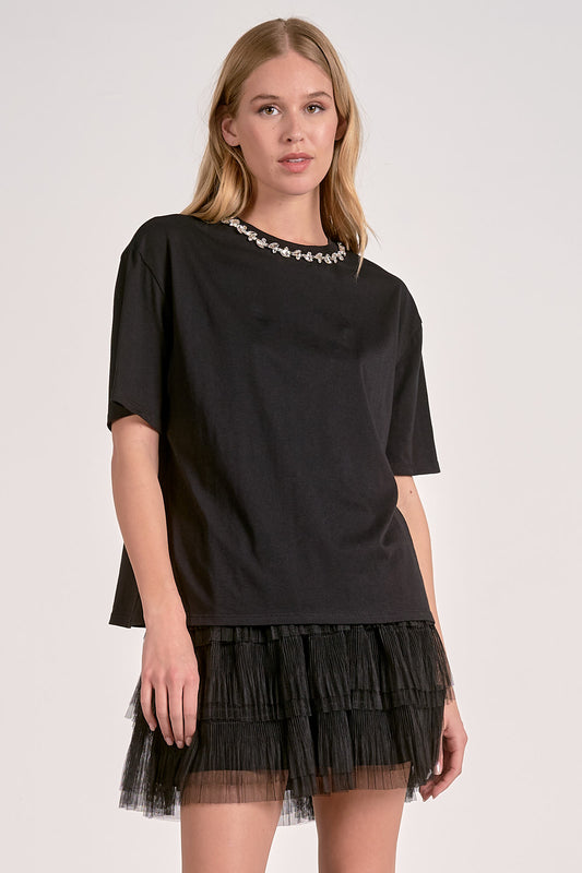Elan Neck Embellished Tee