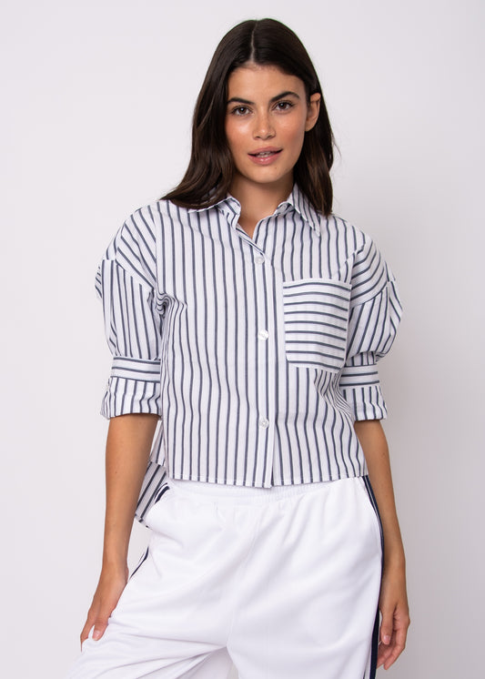 Kerwin Crisp Striped Poplin LS Hi-Low Shirt