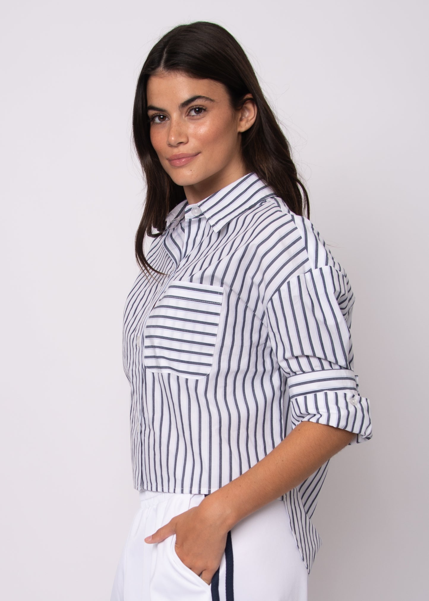Kerwin Crisp Striped Poplin LS Hi-Low Shirt