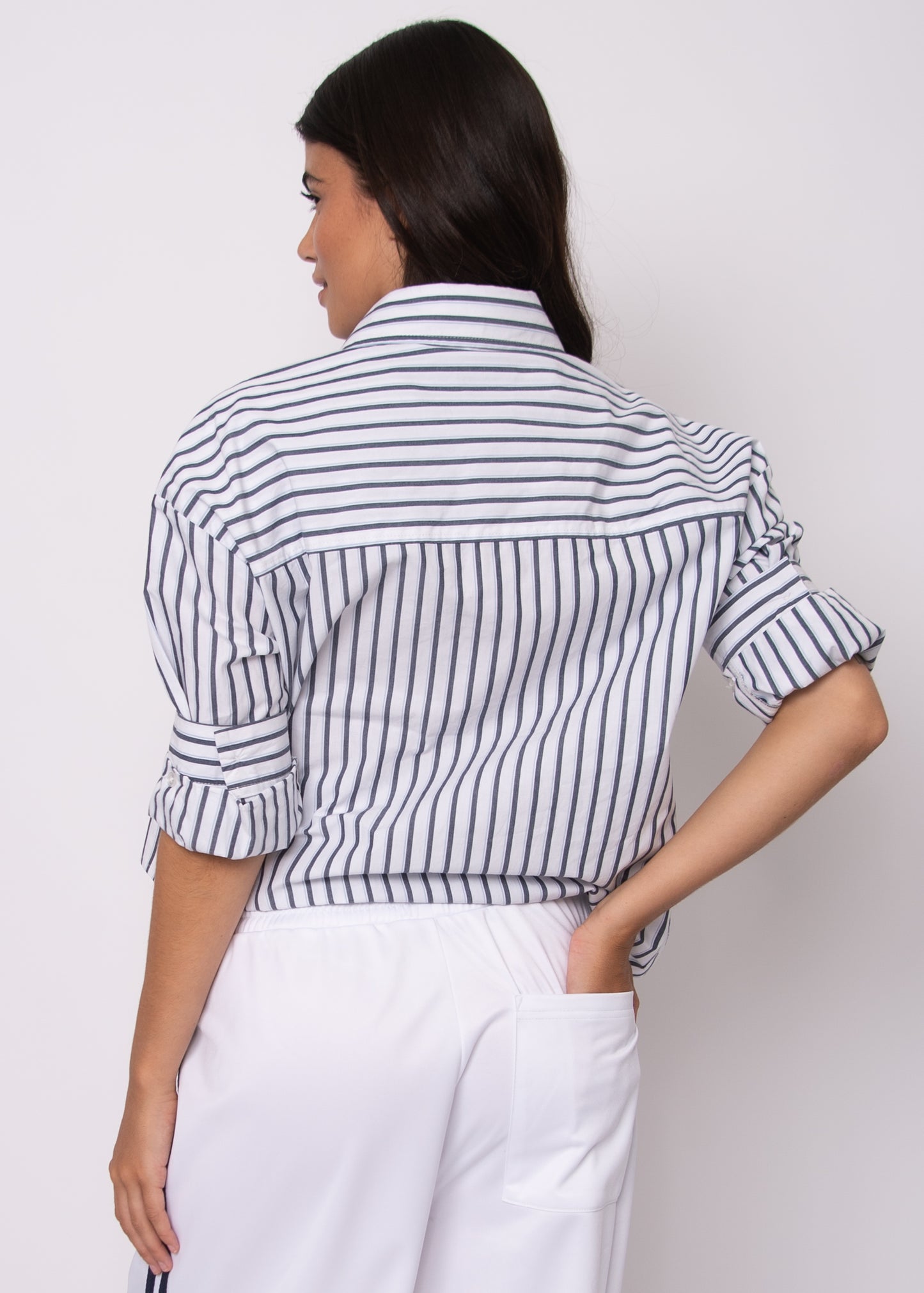 Kerwin Crisp Striped Poplin LS Hi-Low Shirt
