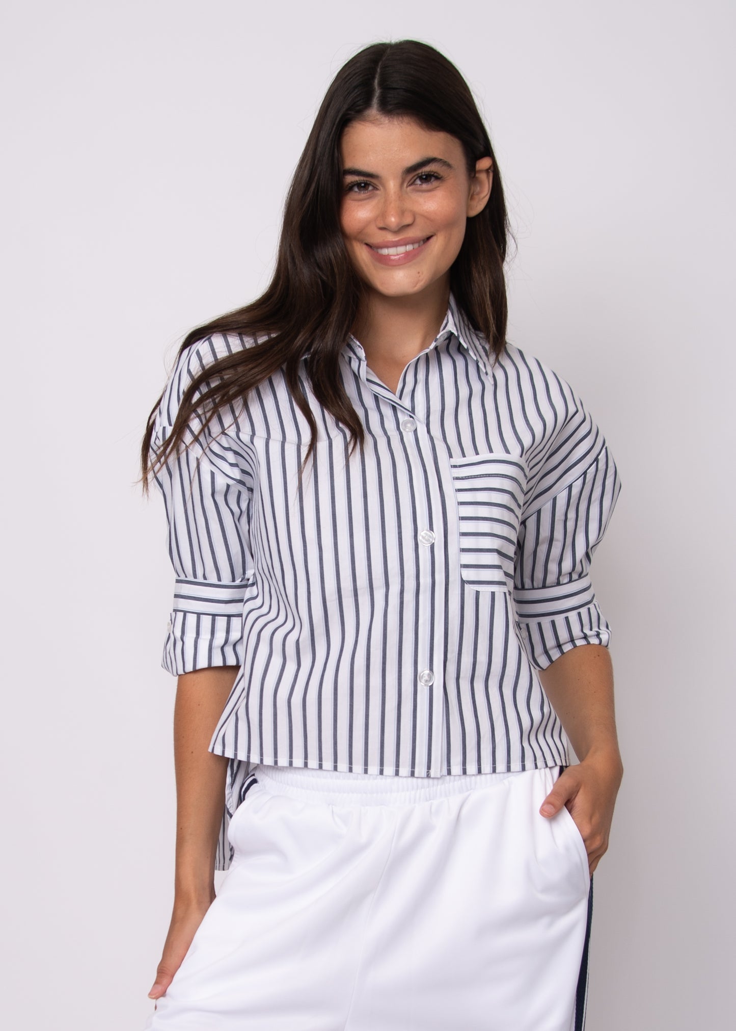 Kerwin Crisp Striped Poplin LS Hi-Low Shirt