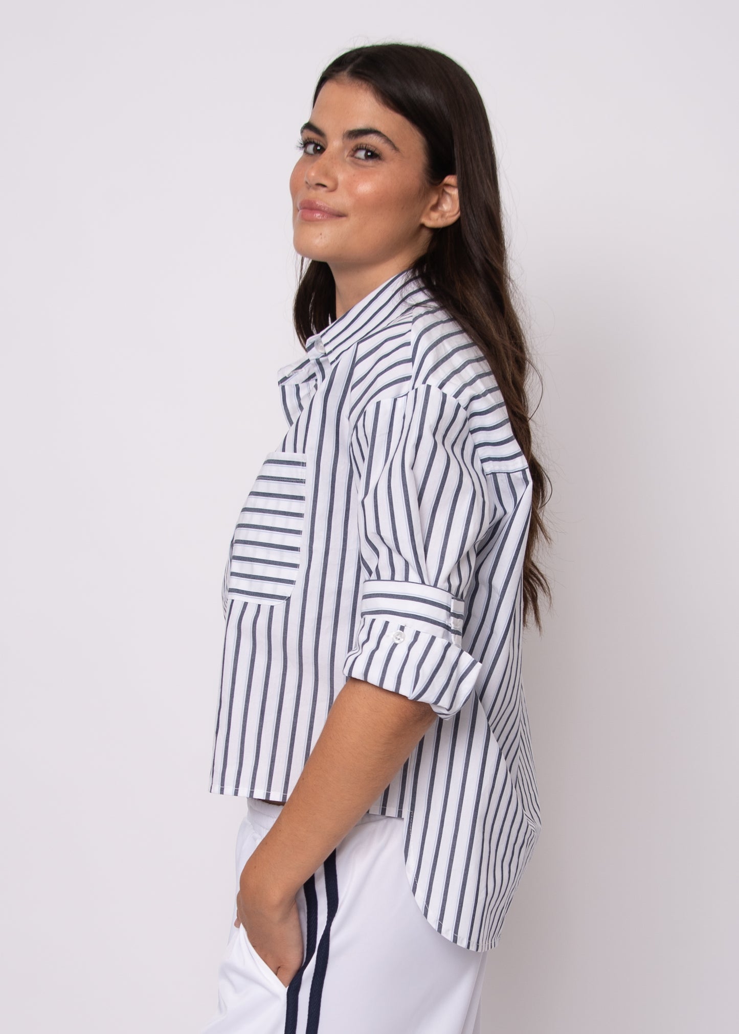 Kerwin Crisp Striped Poplin LS Hi-Low Shirt