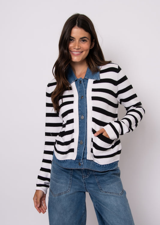 Amorie Long Sleeve Denim Mix Cardigan
