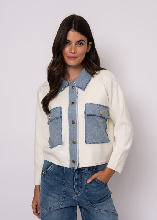 Avril Long Sleeve Denim Mix Cardigan