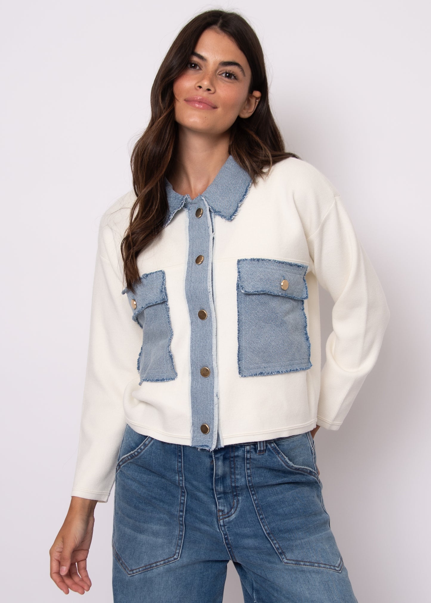 Avril Long Sleeve Denim Mix Cardigan