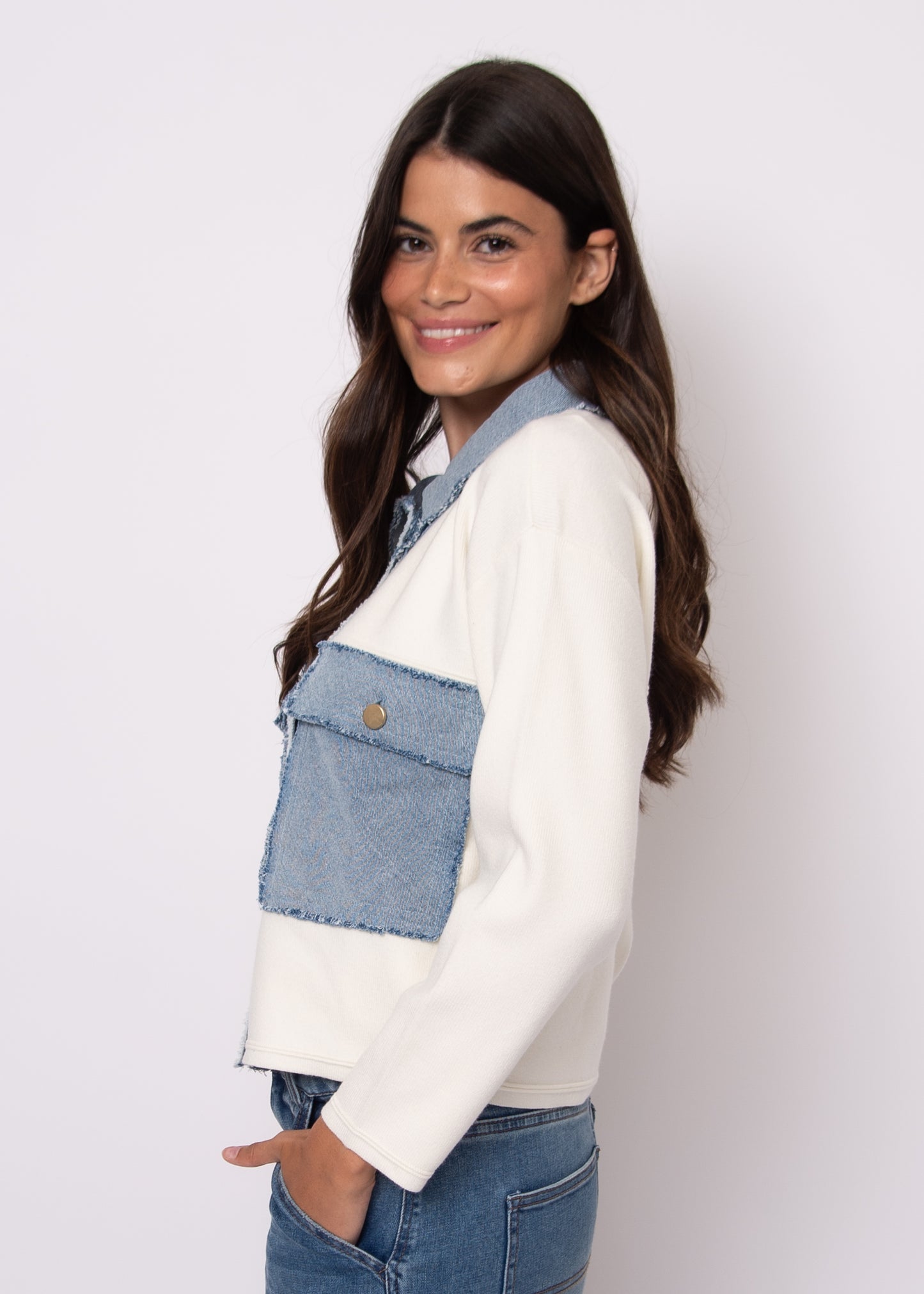 Avril Long Sleeve Denim Mix Cardigan
