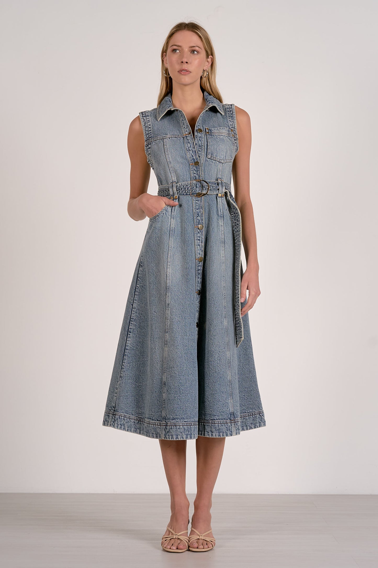 Sleeveless Midi Denim Dress