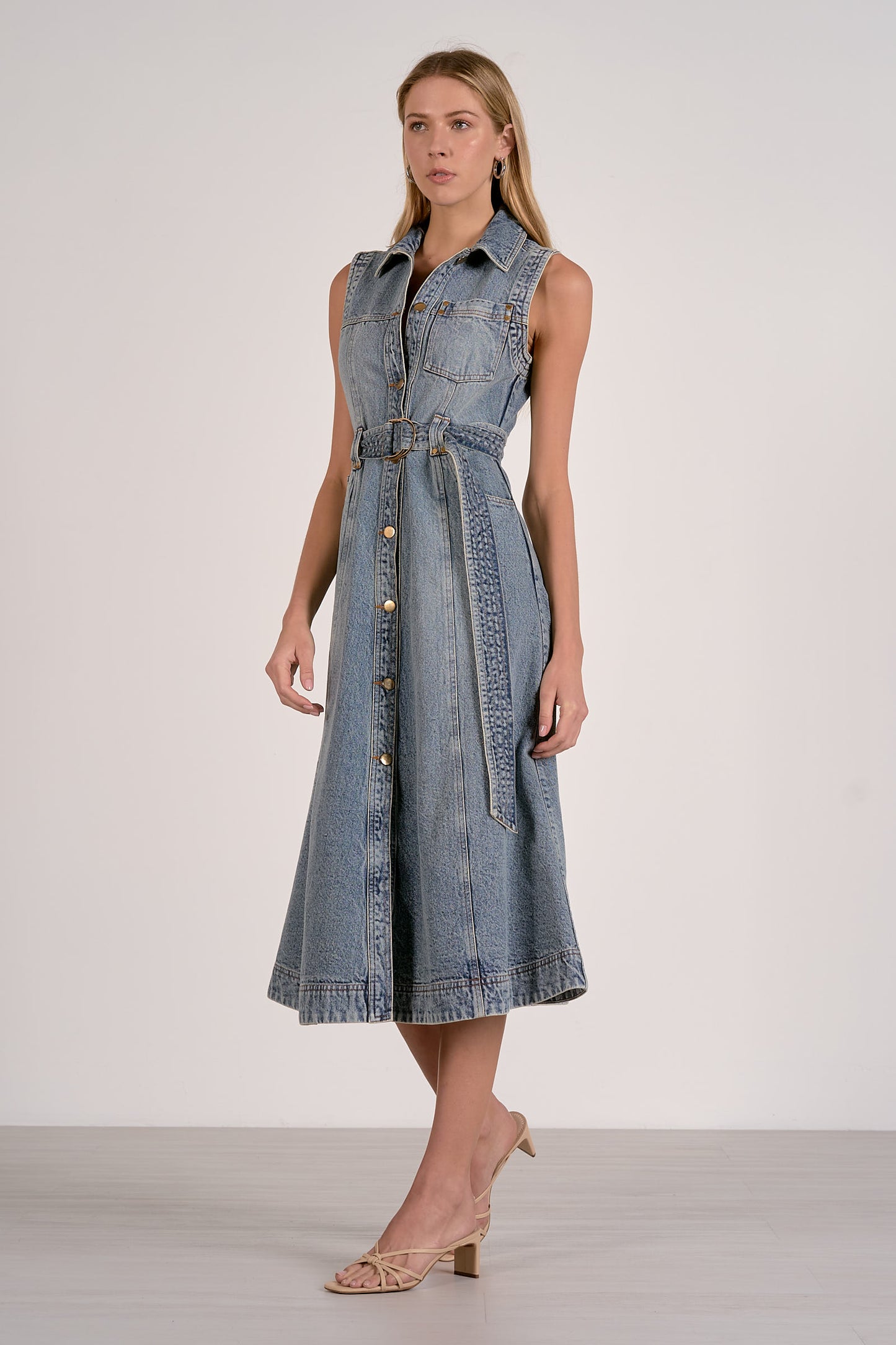 Sleeveless Midi Denim Dress