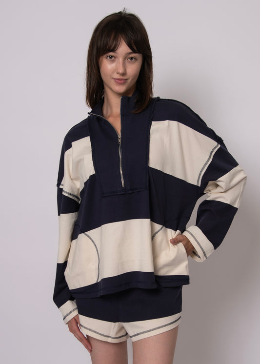 Camille Stripe Jersey Half Zip Pullover