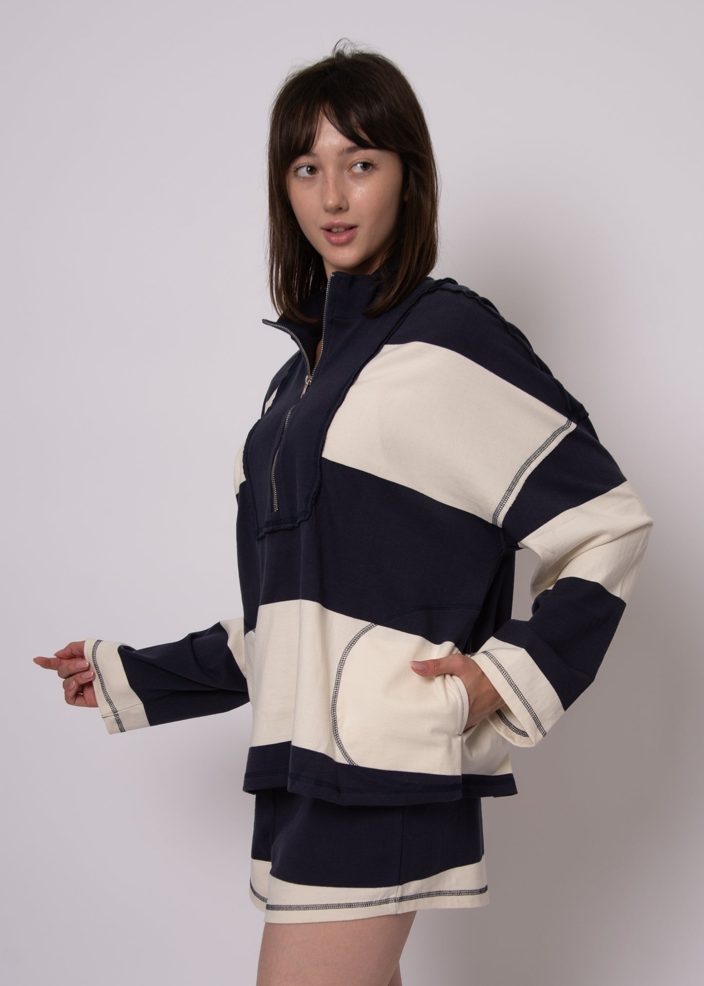 Camille Stripe Jersey Half Zip Pullover