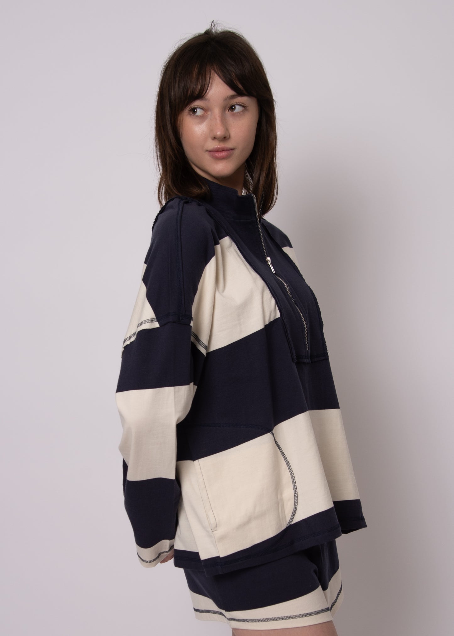 Camille Stripe Jersey Half Zip Pullover