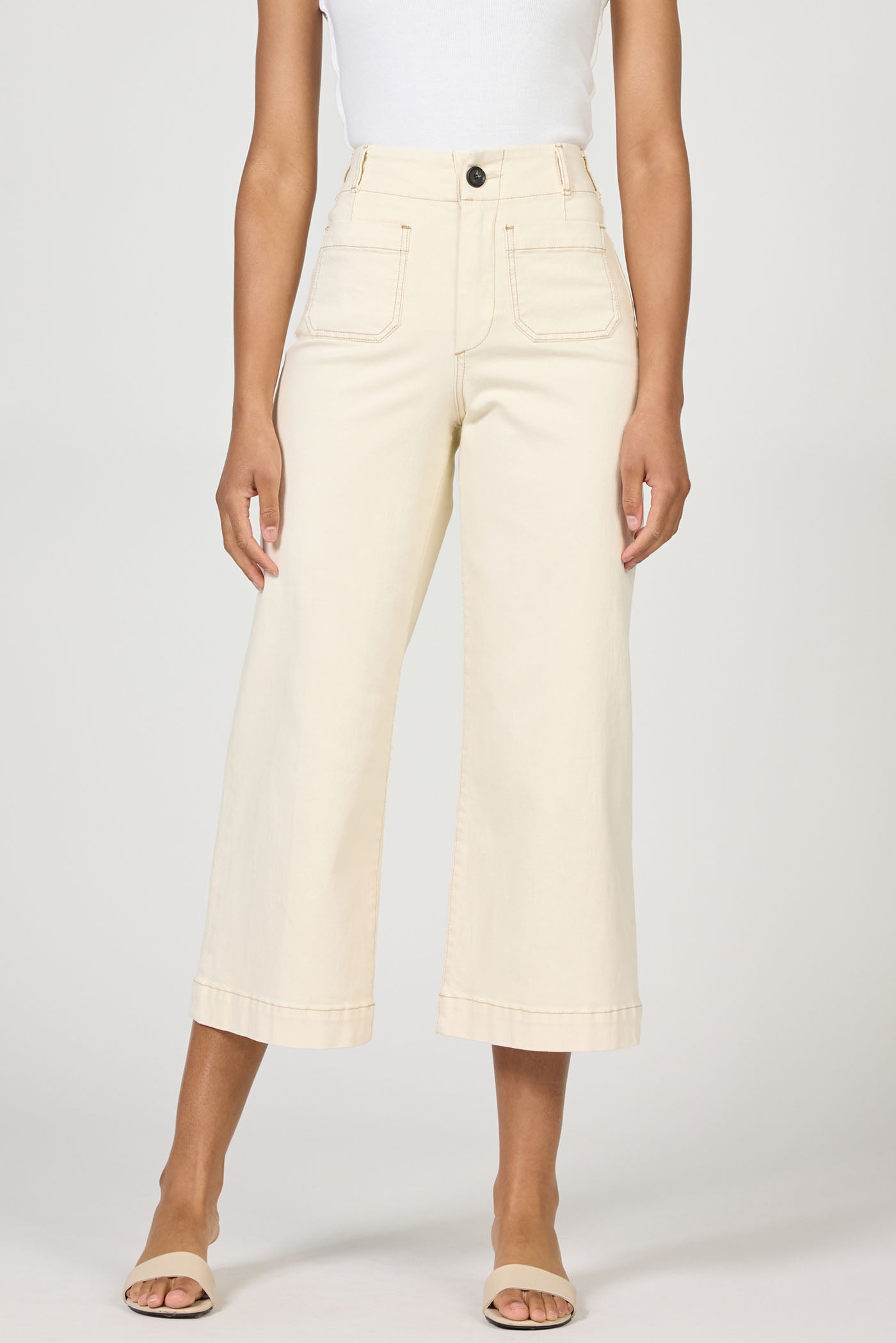 Audrey Cropped Wide Leg Jean - Ivory
