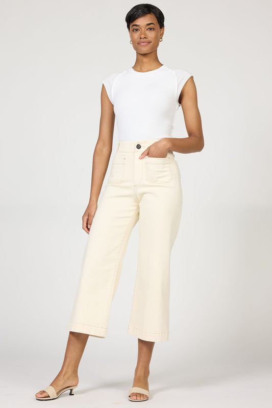 Audrey Cropped Wide Leg Jean - Ivory
