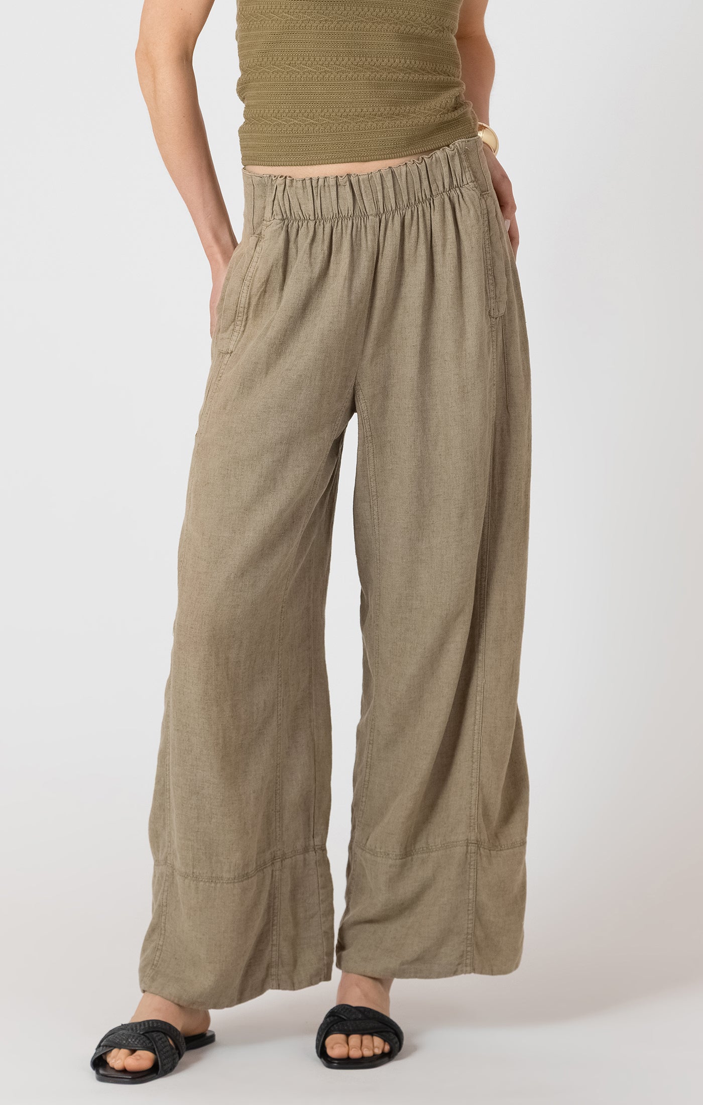 Dex Wide Leg Linen Pants - Faded Olive